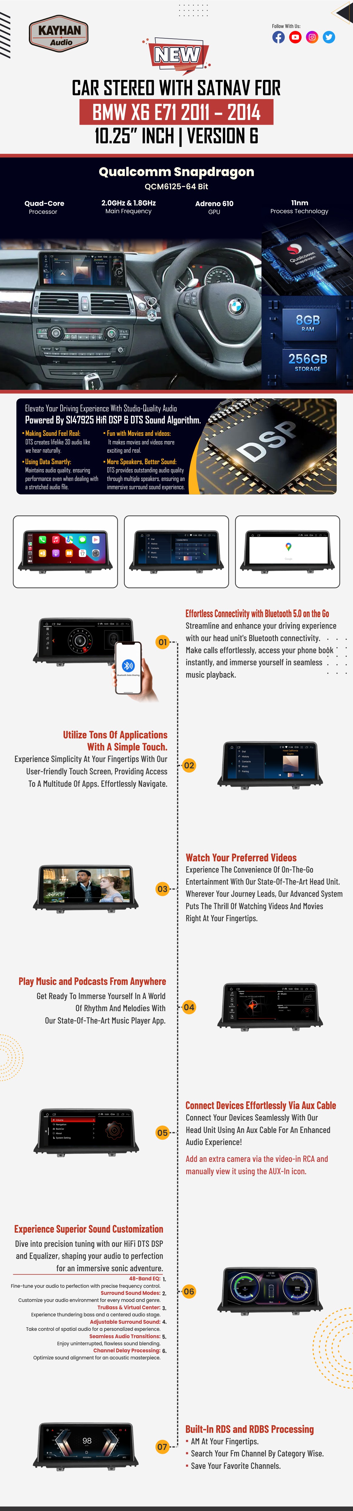 Car Stereo with SatNav for BMW X6 E71 | 2011 – 2014 | Version 6 |10.25″ inch